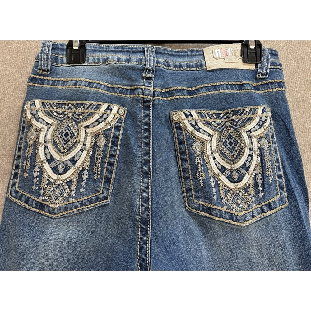 Blue Jean Embroidered Women's 29 Rebel Jeans Medium Blue Wash Stretch USA